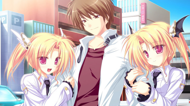 Anime couple city street tall free wallpaper for desktop - medium preview image