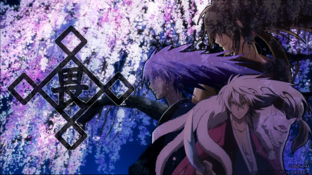 Anime characters tree purple flowers free wallpaper for desktop - medium preview image