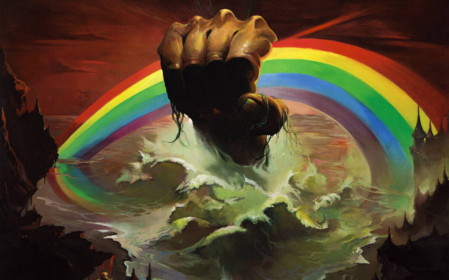 Giant hand rainbow background man free wallpaper for desktop - medium preview image