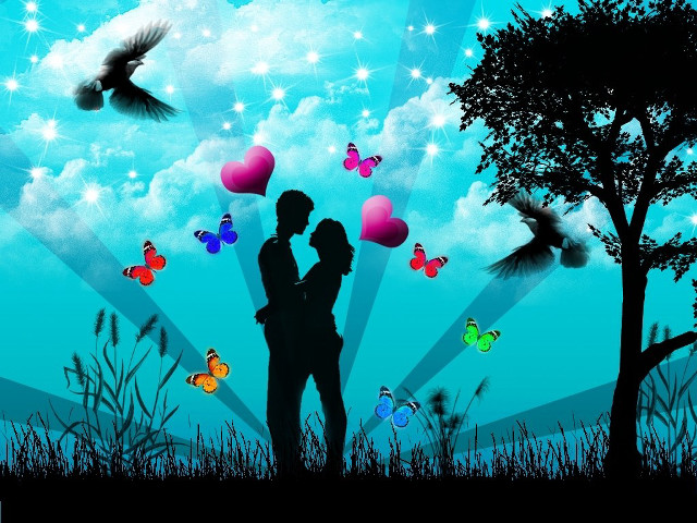 Couple tree balloons butterflies heart free wallpaper for desktop - medium preview image