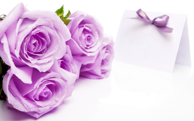 Purple roses bouquet note bow #2 free wallpaper for desktop - medium preview image