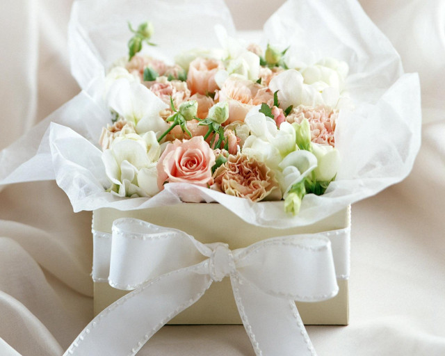 Bouquet flowers white box cloth free wallpaper for desktop - medium preview image