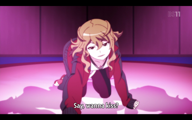 Blonde girl red jacket sitting free wallpaper for desktop - medium preview image