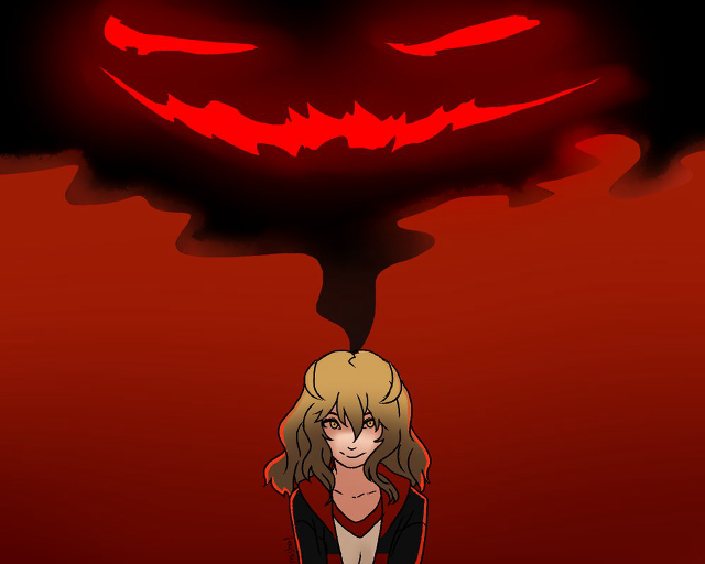 Girl red background scary face free wallpaper for desktop - medium preview image