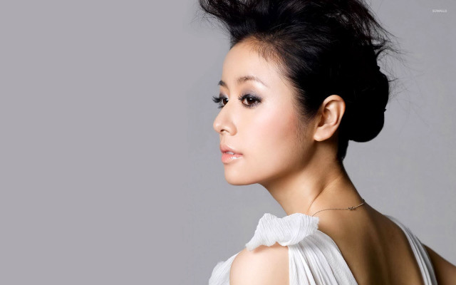 Woman white dress black hair free wallpaper for desktop - medium preview image