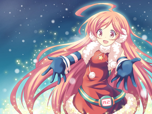 Pink haired android christmas star free wallpaper for desktop - medium preview image