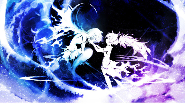 Anime characters space scene blue #2 free wallpaper for desktop - medium preview image