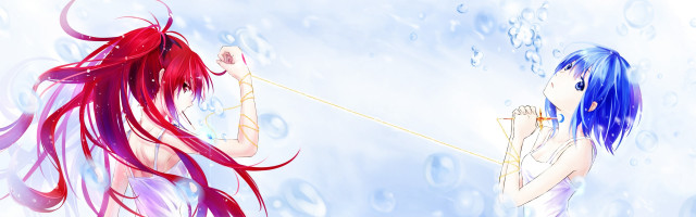 Anime girls rain umbrellas string free wallpaper for desktop - medium preview image
