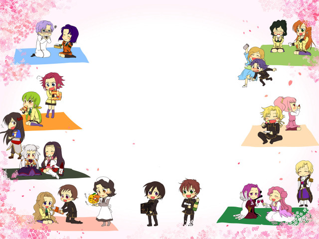 Anime characters flowered background white free wallpaper for desktop - medium preview image