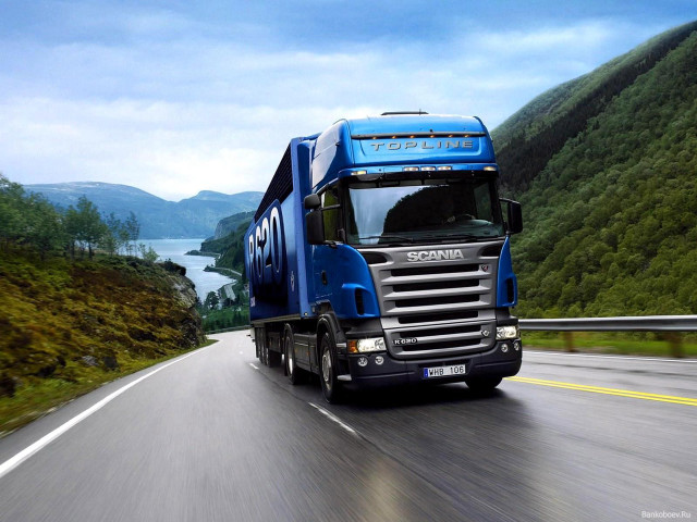 Blue semi truck mountain lake free wallpaper for desktop - medium preview image
