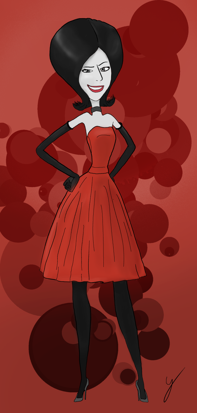 Cartoon woman red dress black free wallpaper for mobile - medium preview image