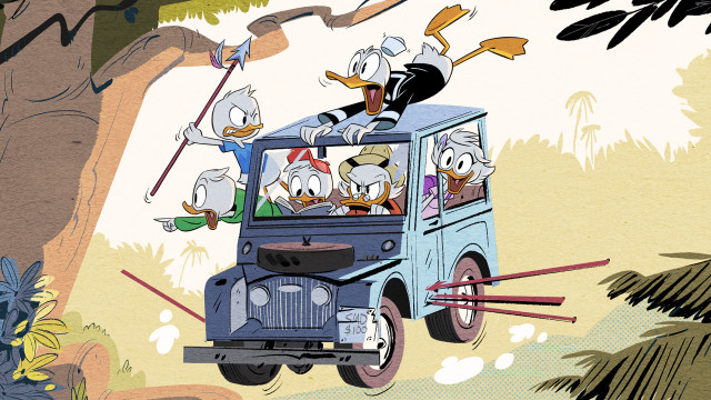 Cartoon truck ducks driving road free wallpaper for desktop - medium preview image