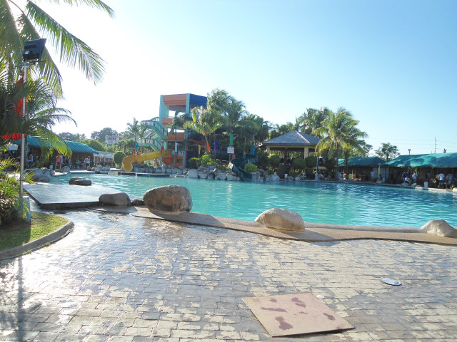 Large swimming pool crowded trees free wallpaper for desktop - medium preview image