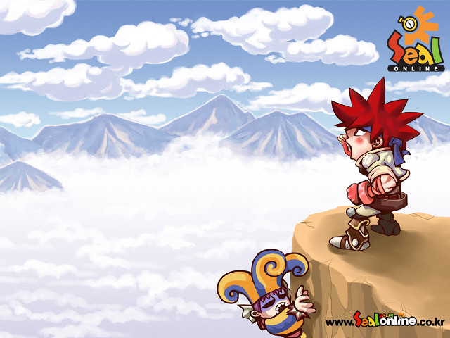 Cartoon character cliff clouds mountains free wallpaper for desktop - medium preview image