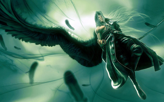 Woman sword wings flying green free wallpaper for desktop - medium preview image