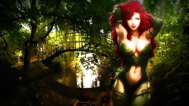 Woman red hair green dress #2 free wallpaper for desktop - medium preview image
