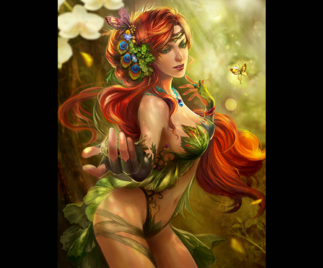 Woman red hair butterfly painting free wallpaper for desktop - medium preview image