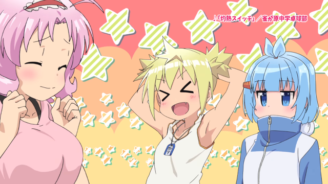 Three anime girls pink hair free wallpaper for desktop - medium preview image