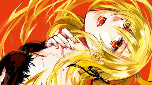 Blonde haired yandere anime portrait free wallpaper for desktop - medium preview image