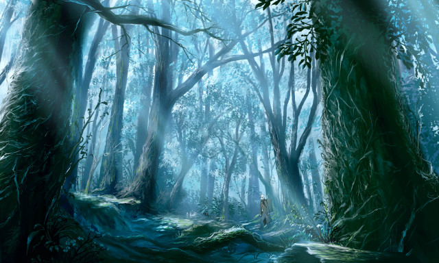 Forest stream person painting nature free wallpaper for desktop - medium preview image