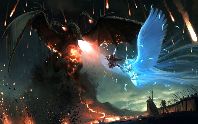 Dragon attacking demon fantasy fire free wallpaper for desktop - medium preview image