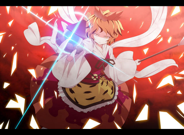 Red dress woman sword glowing free wallpaper for desktop - medium preview image