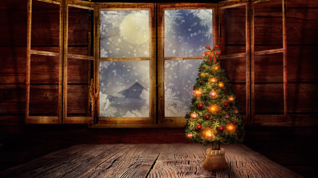 Christmas tree indoor winter snow free wallpaper for desktop - medium preview image