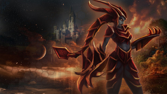 Demon castle fire sky painting free wallpaper for desktop - medium preview image