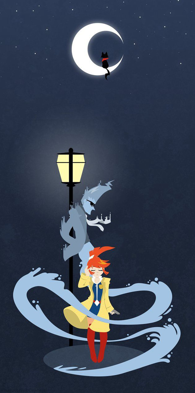 Woman streetlight moon dragon flying free wallpaper for mobile - medium preview image