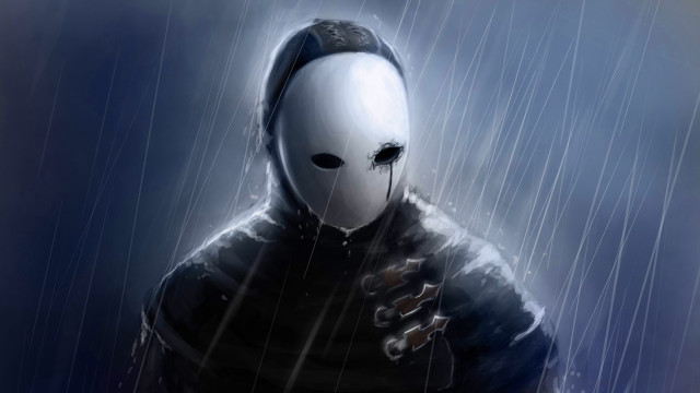 Masked person rain knife holding free wallpaper for desktop - medium preview image