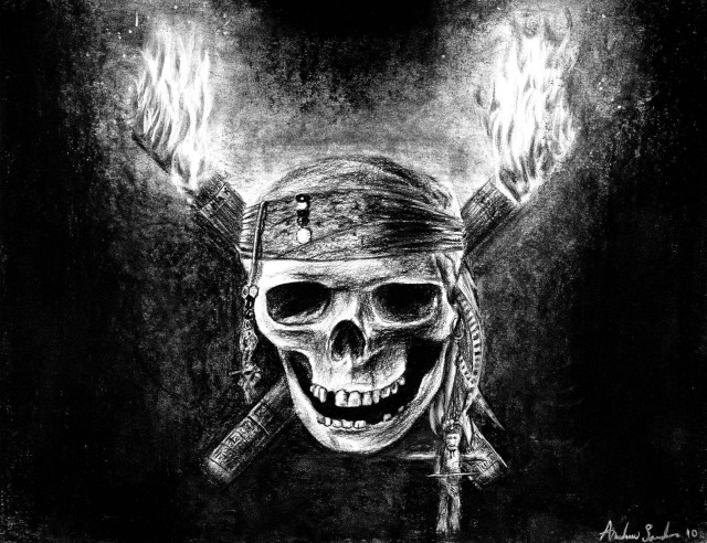 Skull burning torches pirate hat free wallpaper for desktop - medium preview image