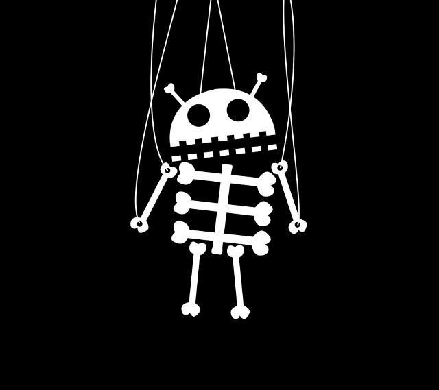 White robot hanging string black free wallpaper for tablet - medium preview image