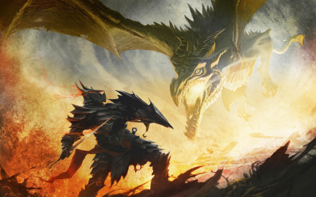 Dragon attacking demon battle fire free wallpaper for desktop - medium preview image