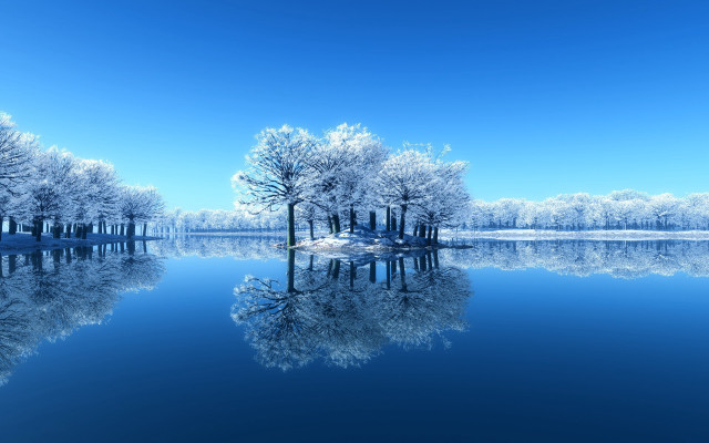 Lake trees blue sky reflection #3 free wallpaper for desktop - medium preview image
