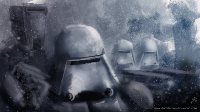 Stormtrooper helmet snow falling room free wallpaper for desktop - medium preview image