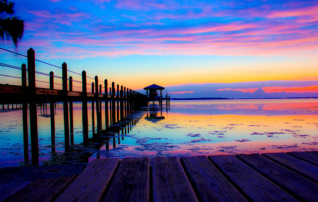 Dock colorful sky water sunset free wallpaper for desktop - medium preview image