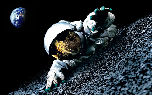 Astronaut laying moon planet black free wallpaper for desktop - medium preview image