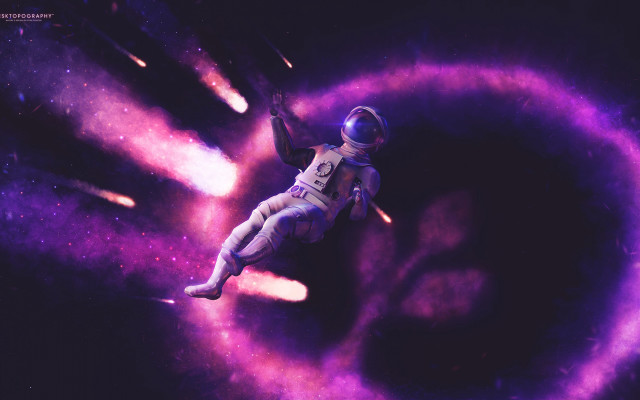 Man floating space purple lights free wallpaper for desktop - medium preview image