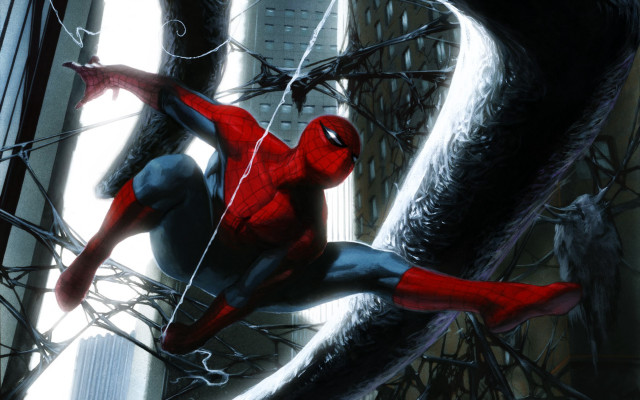 Spider man hanging upside down free wallpaper for desktop - medium preview image