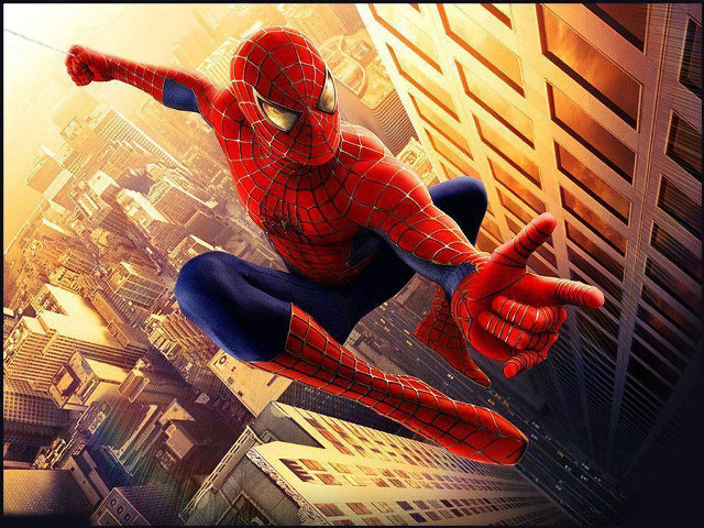 Spider man flying city tall free wallpaper for desktop - medium preview image