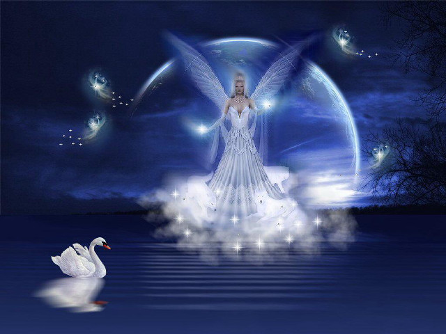 Woman white dress swan water free wallpaper for desktop - medium preview image