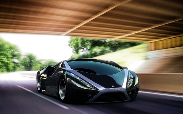 Black sports car road bridge free wallpaper for desktop - medium preview image