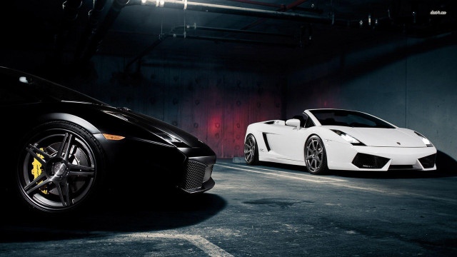 White sports cars dark garage free wallpaper for desktop - medium preview image