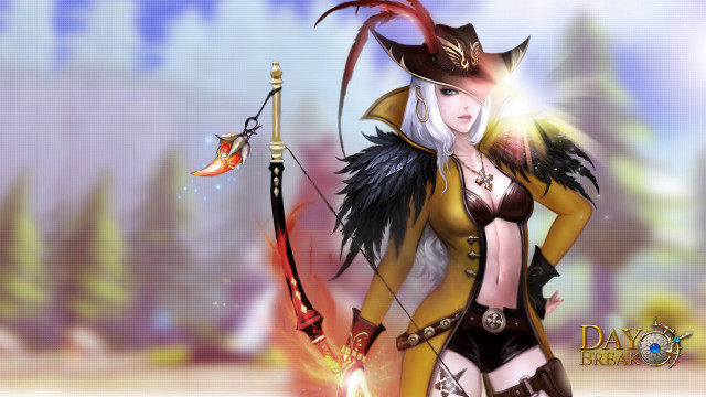 Woman costume sword bow holding free wallpaper for desktop - medium preview image