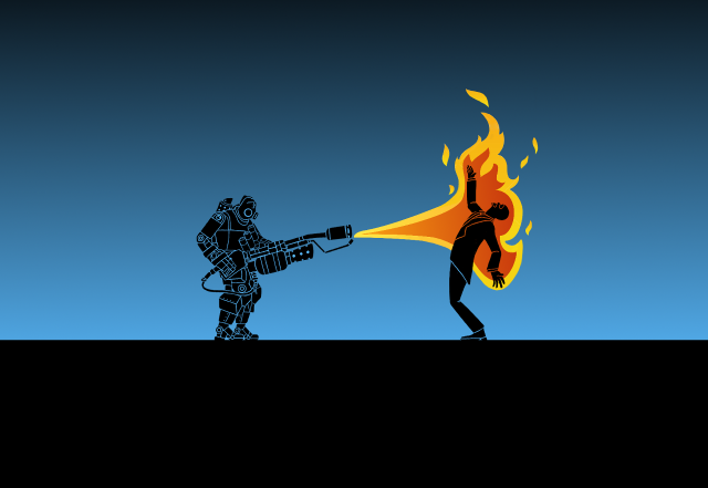 Man fire extinguisher flame cyberpunk free wallpaper for desktop - medium preview image