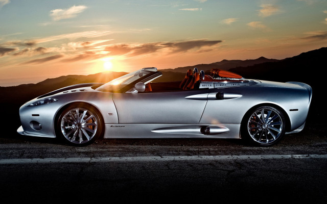 Silver sports car sunset mountains #3 free wallpaper for desktop - medium preview image