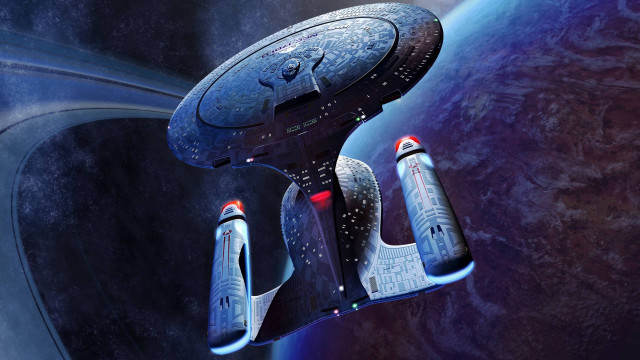 Spaceship flying planet star trek free wallpaper for desktop - medium preview image