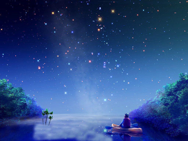 Man boat water night sky free wallpaper for desktop - medium preview image