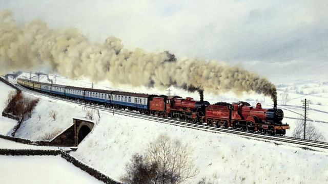 Train snow tracks smoke traveling free wallpaper for desktop - medium preview image