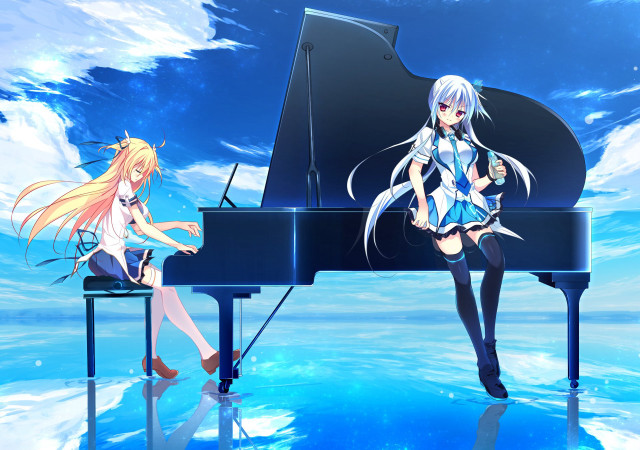 Anime girls piano blue sky free wallpaper for desktop - medium preview image